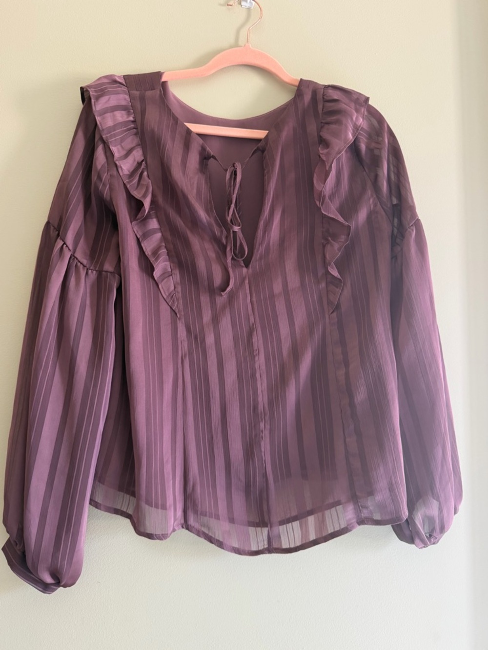 Lush Plum Ruffled Tie-Neck Blouse